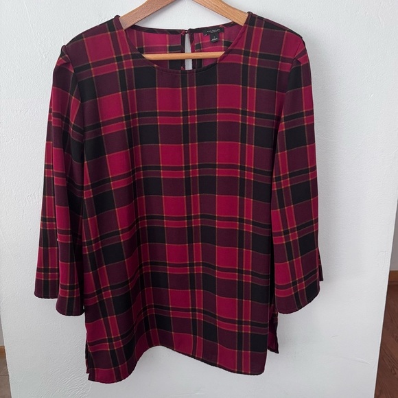 Ann Taylor red plaid blouse with button detail on sleeve Size Large - Picture 1 of 6